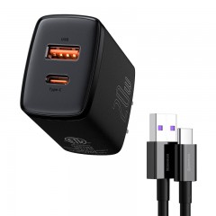 Combo Cargador Baseus 20W + Cable USB-C Negro